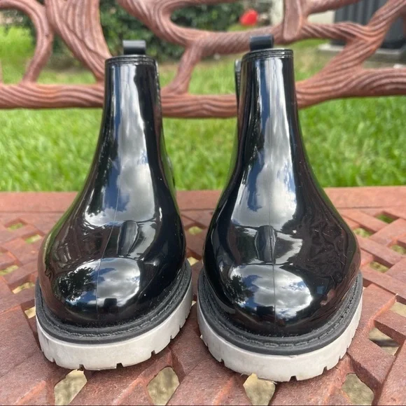 Storm by Cougar Black Patent Plaid Goring Waterproof Short Rain Boots - Picture 5 of 12